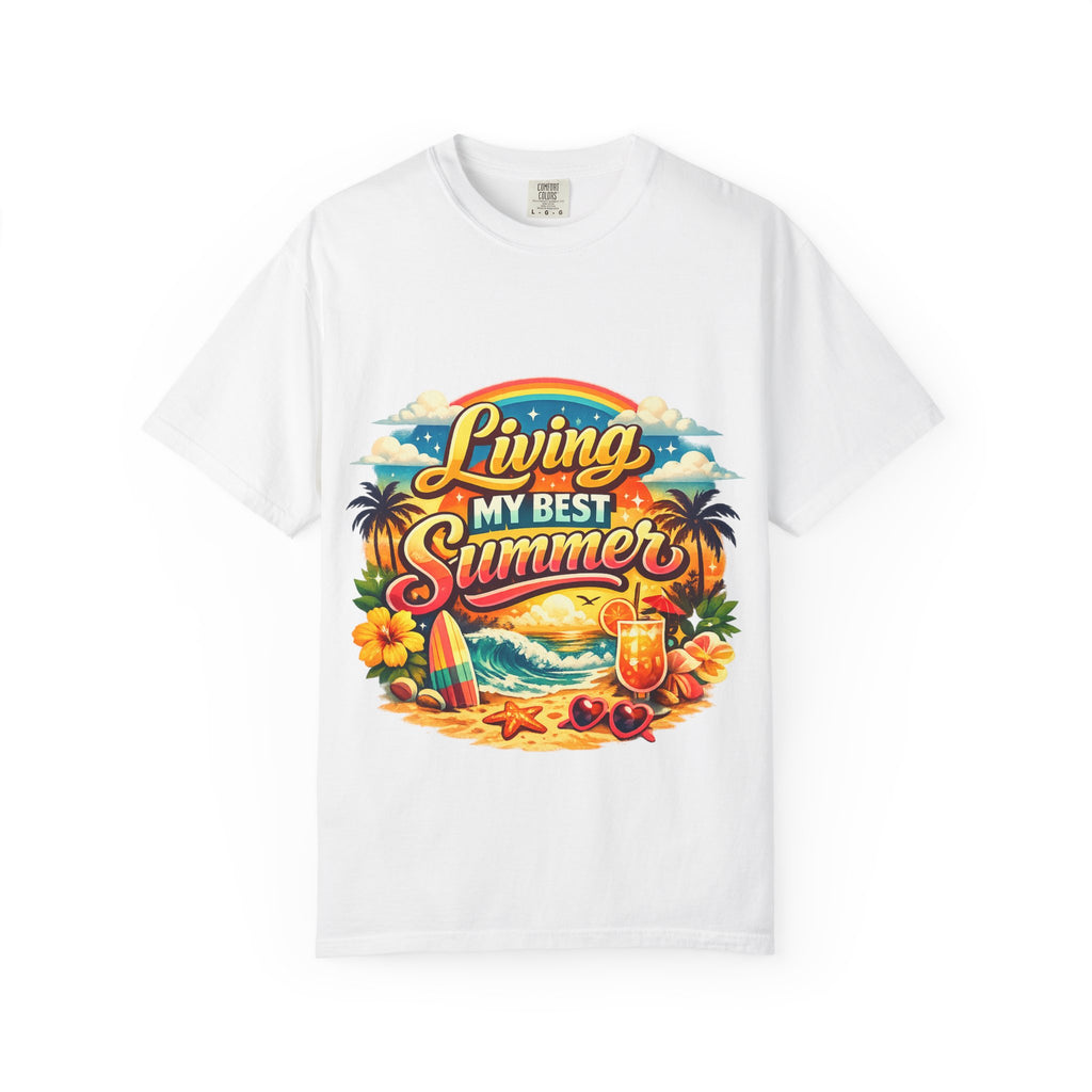 Living My Best Summer T-Shirt — Retro Tropical Beach Graphic Tee