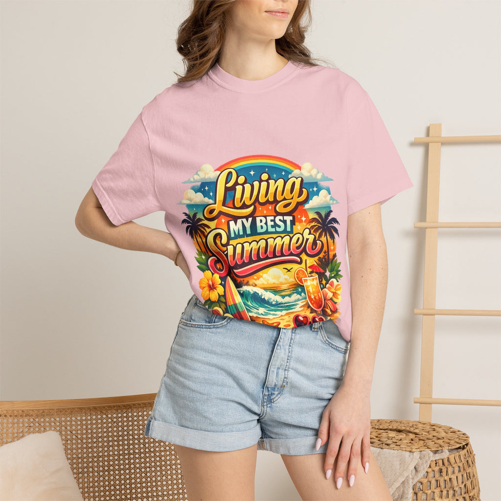 Living My Best Summer T-Shirt — Retro Tropical Beach Graphic Tee