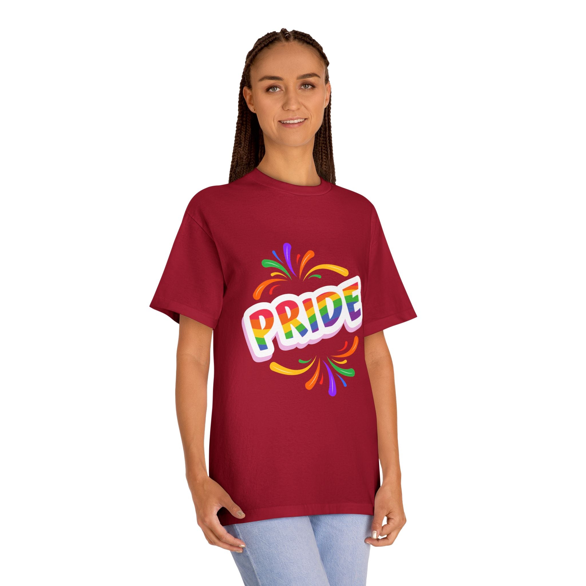 Pride Rainbow Graphic Tee — Colorful "PRIDE" Celebration T-Shirt for LGBTQ+ Events