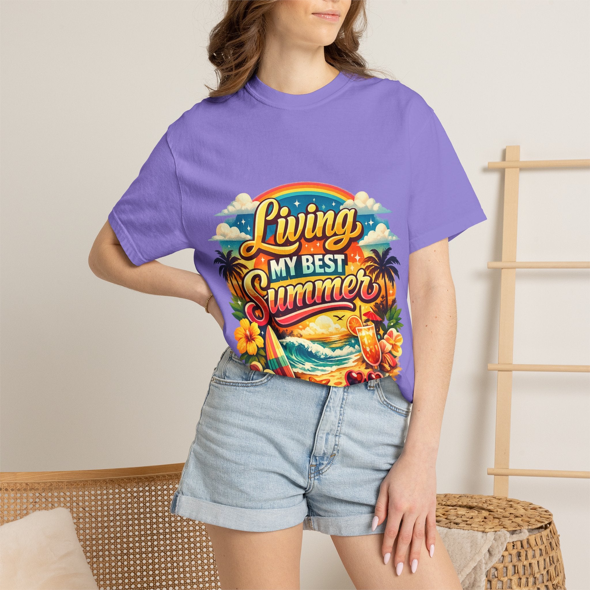 Living My Best Summer T-Shirt — Retro Tropical Beach Graphic Tee
