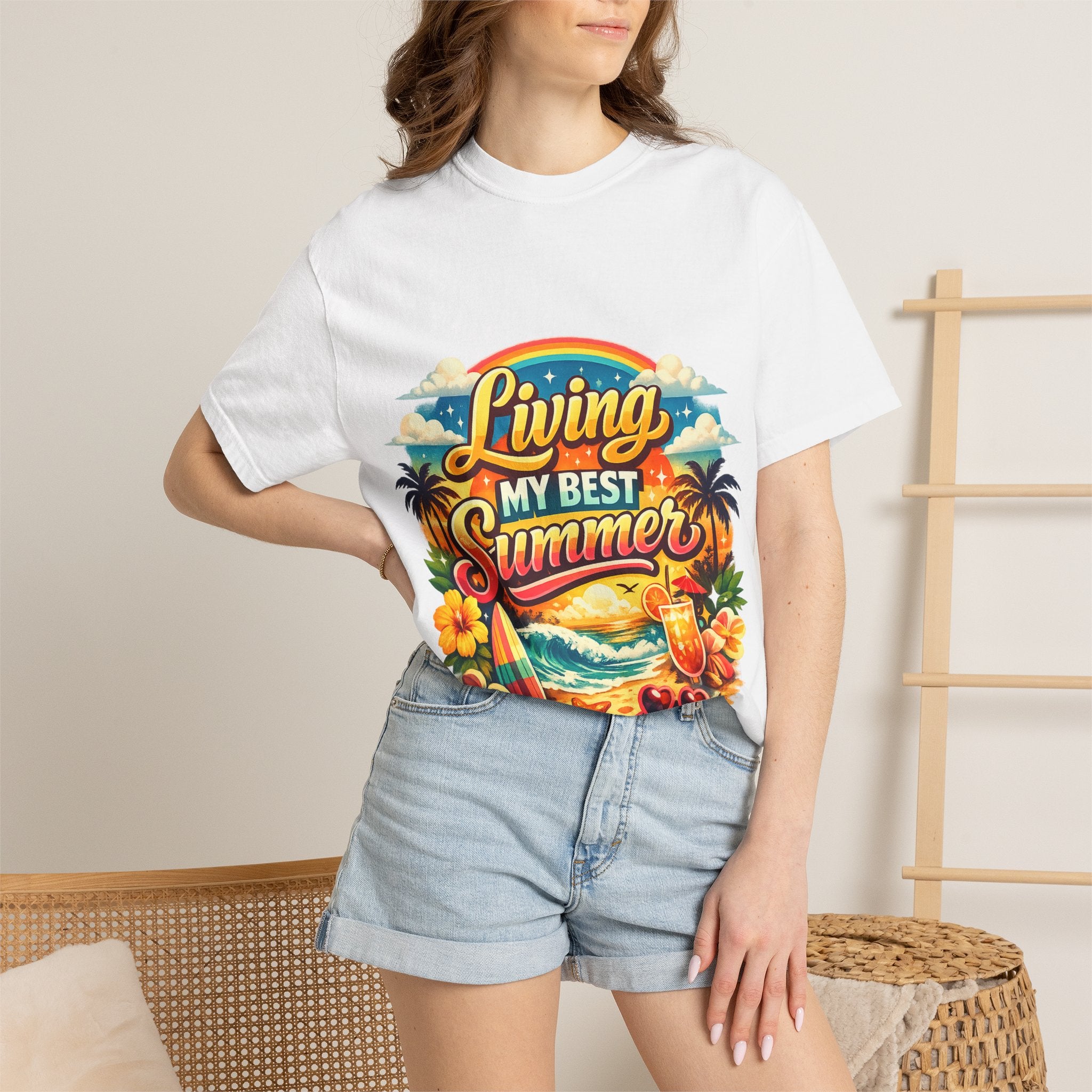 Living My Best Summer T-Shirt — Retro Tropical Beach Graphic Tee