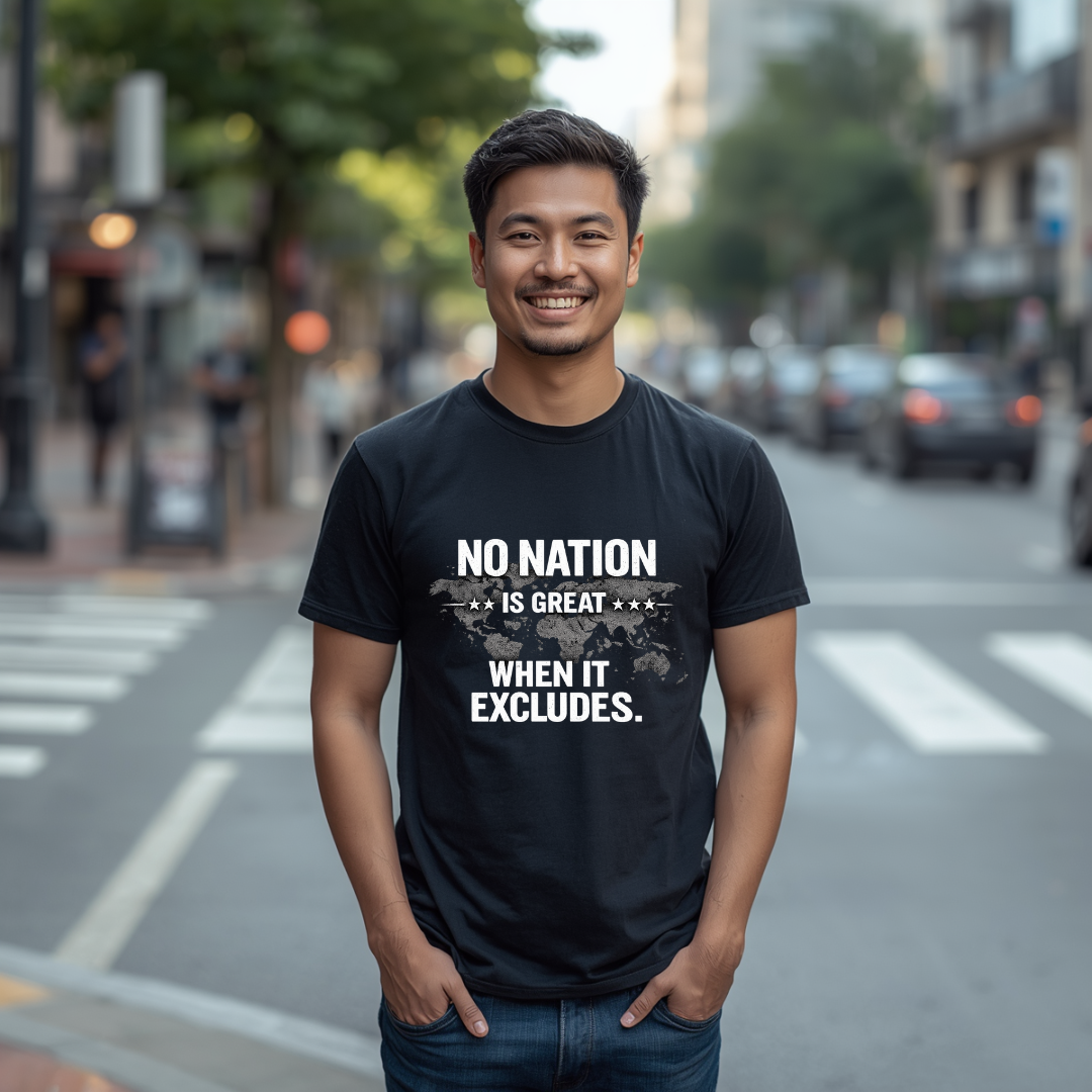 No Nation Is Great When It Excludes T-Shirt — Inclusive Message Graphic Tee