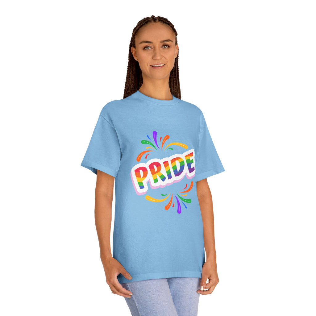 Pride Rainbow Graphic Tee — Colorful "PRIDE" Celebration T-Shirt for LGBTQ+ Events