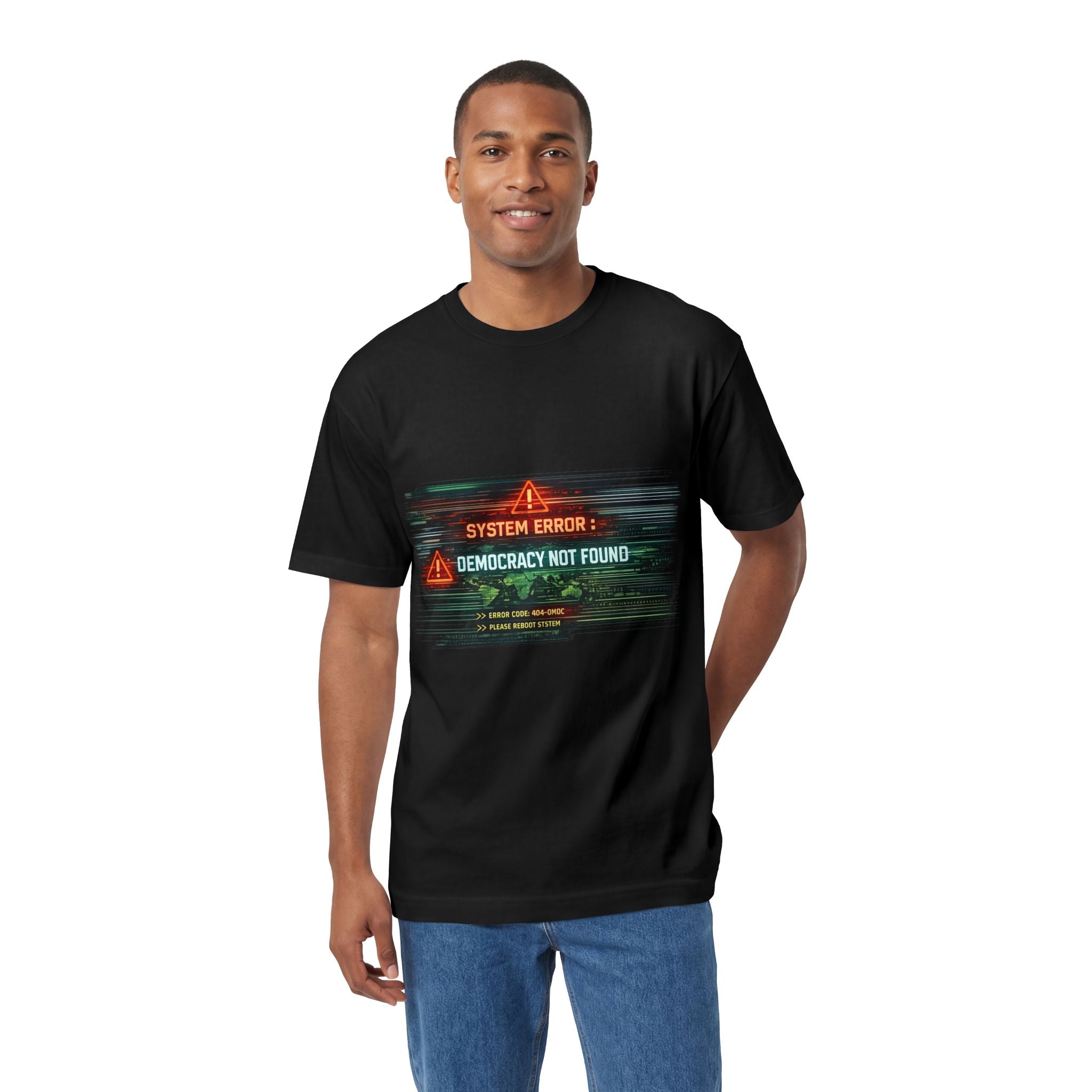 System Error "Democracy Not Found" Graphic Tee — Political Satire T-Shirt