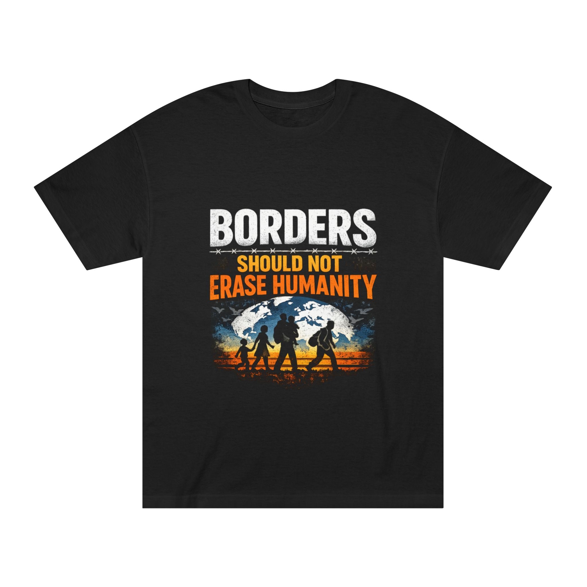 T-Shirt — "Borders Should Not Erase Humanity" Refugee Solidarity Tee