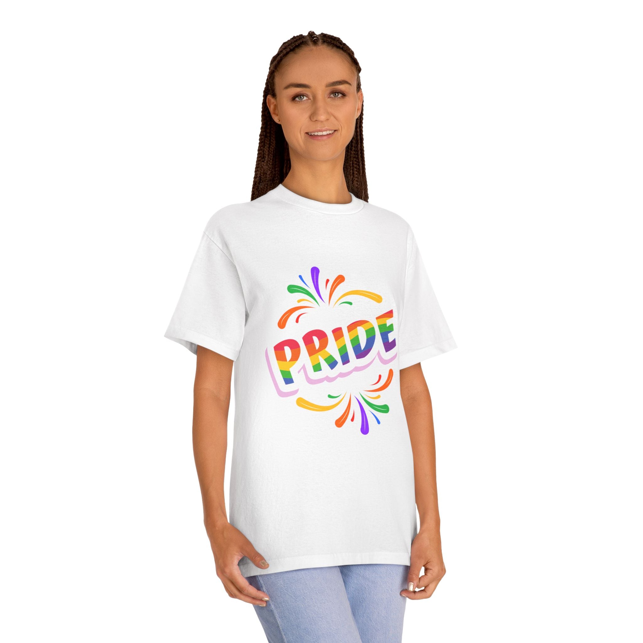 Pride Rainbow Graphic Tee — Colorful "PRIDE" Celebration T-Shirt for LGBTQ+ Events
