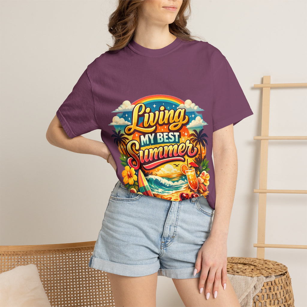 Living My Best Summer T-Shirt — Retro Tropical Beach Graphic Tee