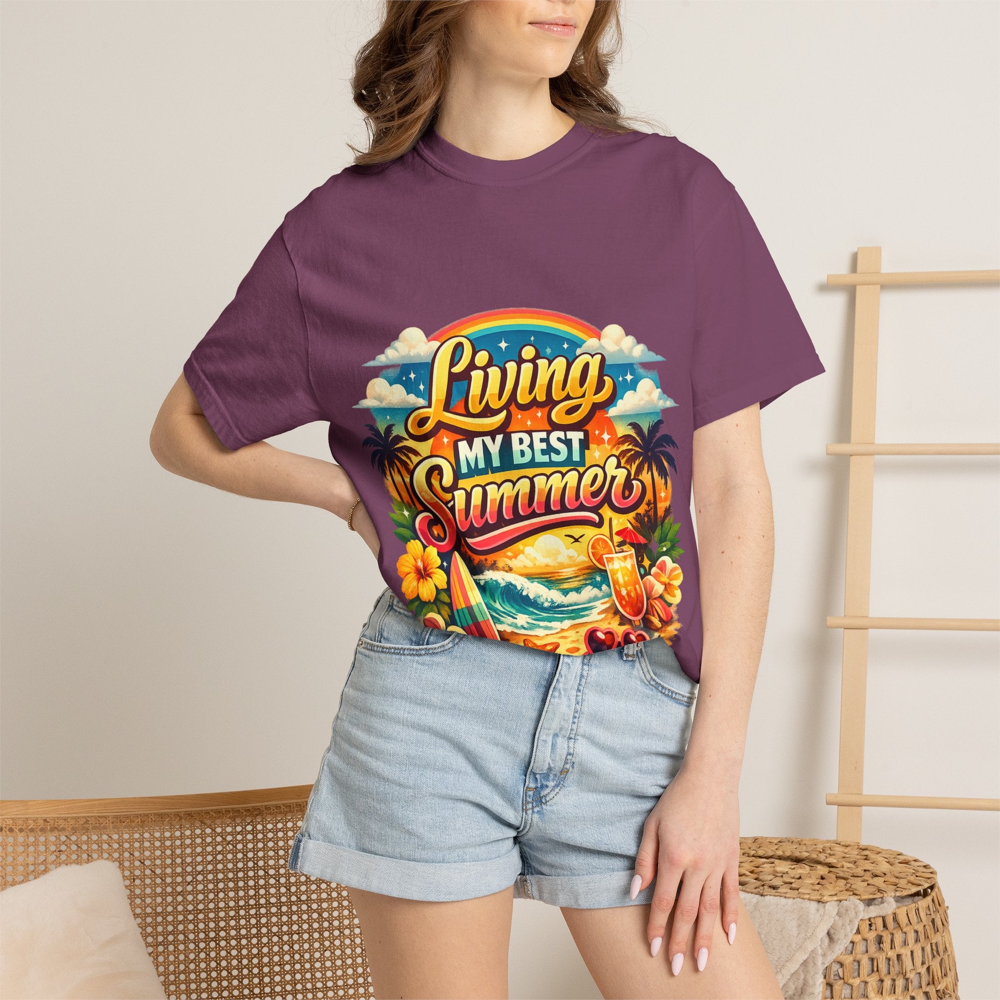 Living My Best Summer T-Shirt — Retro Tropical Beach Graphic Tee